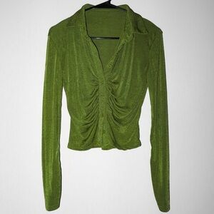 Green Cinched Long Sleeve Top